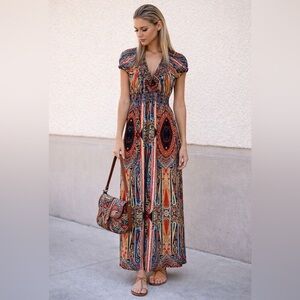 Lapogee Colorful Bohemian Inspired Paisley Maxi Dress for 5’2 height